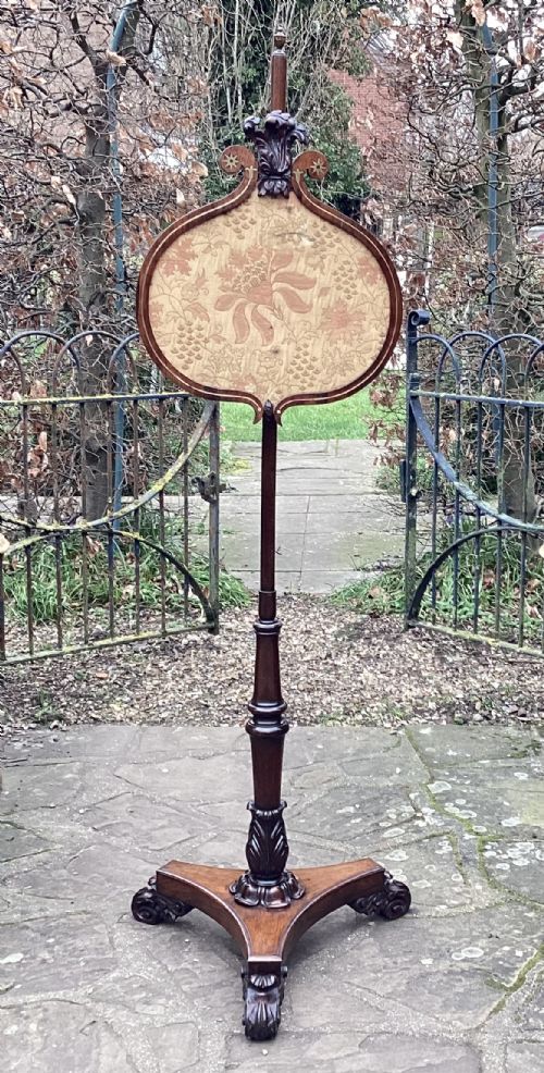 Regency Brass Inlaid Rosewood Pole Screen