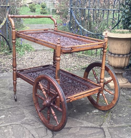 INDIAN CARVED HARDWOOD TROLLEY C1930