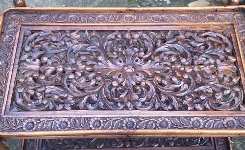 INDIAN CARVED HARDWOOD TROLLEY C1930 - ADDITIONAL PHOTO 4