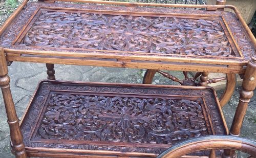 INDIAN CARVED HARDWOOD TROLLEY C1930 - ADDITIONAL PHOTO 5