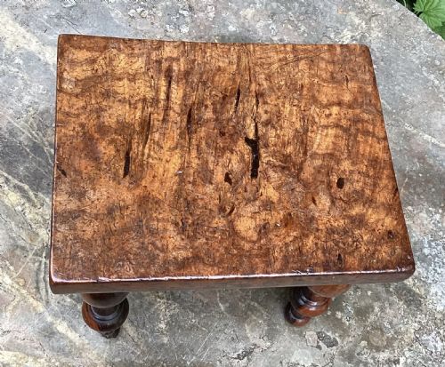 fig 1. SMALL ENGLISH BURR WOOD AND LABURNUM STOOL c1860
