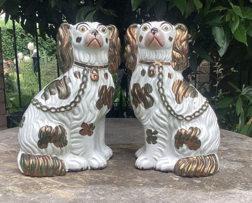 Fine Pair Copper Lustre Staffordshire Dogs Size 3 C1860