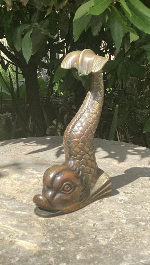 19thc  Heavy Brass Dolphin Door Stop Door Porter

