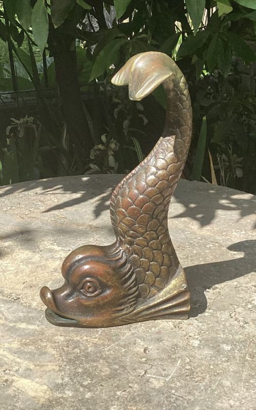 fig 1. 19thC  HEAVY BRASS DOLPHIN DOOR STOP DOOR PORTER

