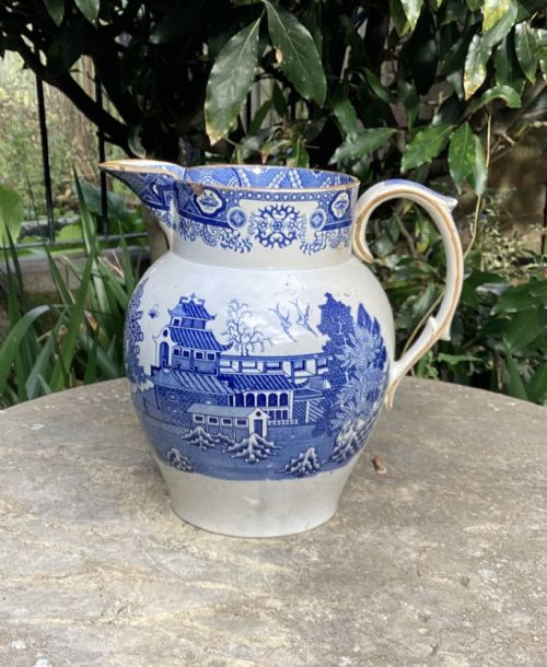 Large English Georgian Blue & White Pottery Jug