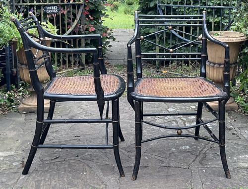 PAIR REGENCY FAUX BAMBOO ARMCHAIRS C1820 - ADDITIONAL PHOTO 1