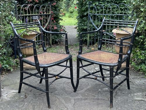 PAIR REGENCY FAUX BAMBOO ARMCHAIRS C1820 - ADDITIONAL PHOTO 2