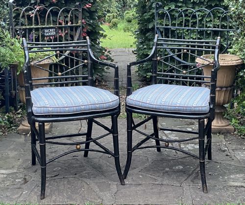 PAIR REGENCY FAUX BAMBOO ARMCHAIRS C1820 - ADDITIONAL PHOTO 3