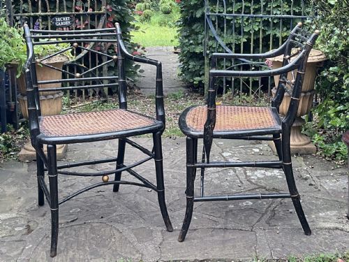PAIR REGENCY FAUX BAMBOO ARMCHAIRS C1820 - ADDITIONAL PHOTO 4