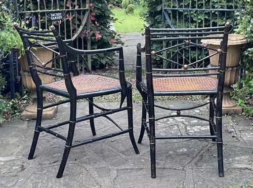PAIR REGENCY FAUX BAMBOO ARMCHAIRS C1820 - ADDITIONAL PHOTO 5