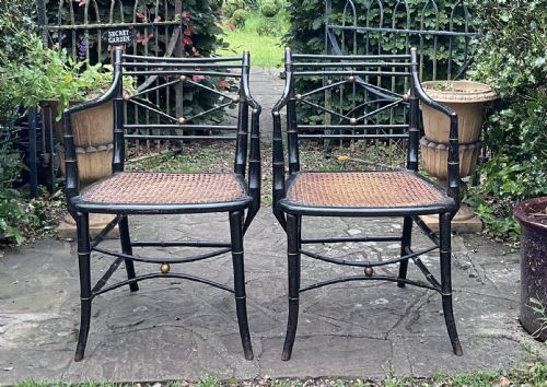 PAIR REGENCY FAUX BAMBOO ARMCHAIRS C1820 - ADDITIONAL PHOTO 7