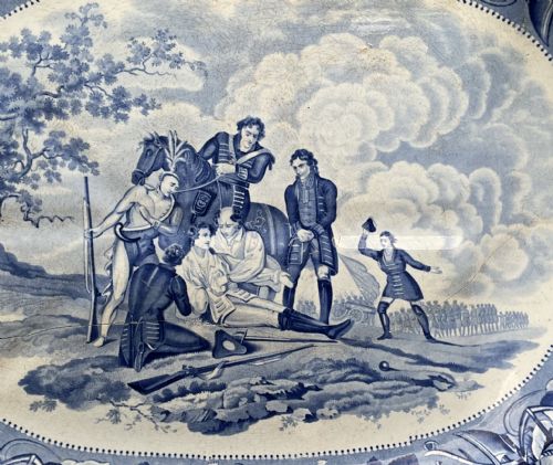 fig 1. DEATH OF GENERAL WOLFE BLUE & WHITE POTTERY SERVING PLATE 1826-28