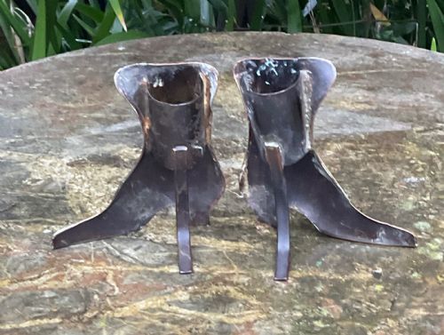 PAIR COPPER AND BRASS BOOT FIRESIDE ORNAMENTS C1910 - ADDITIONAL PHOTO 1