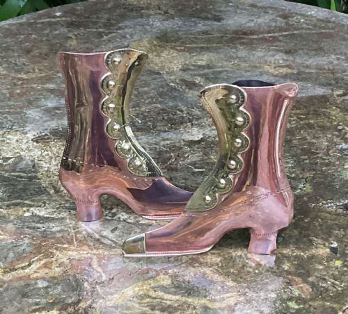 PAIR COPPER AND BRASS BOOT FIRESIDE ORNAMENTS C1910 - ADDITIONAL PHOTO 3