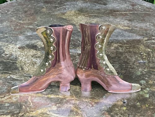 PAIR COPPER AND BRASS BOOT FIRESIDE ORNAMENTS C1910 - ADDITIONAL PHOTO 4
