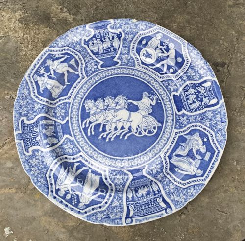 fig 1. 2 GEORGIAN SPODE BLUE & WHITE ZEUS IN HIS CHARIOT PLATES