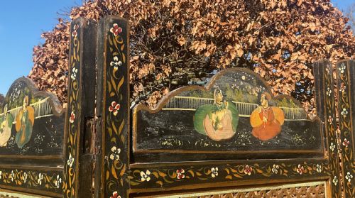 FOUR FOLD PAINTED FRETWORK INDIAN SCREEN C1910 - ADDITIONAL PHOTO 4