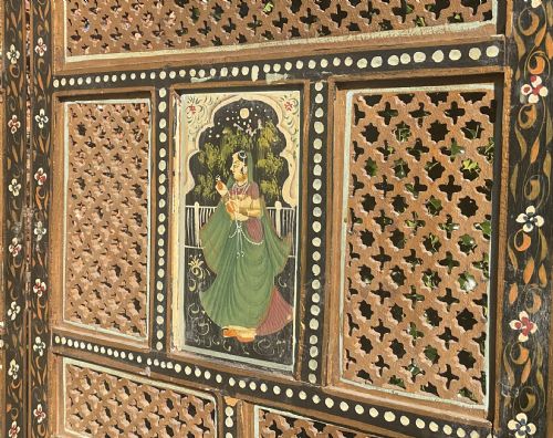 FOUR FOLD PAINTED FRETWORK INDIAN SCREEN C1910 - ADDITIONAL PHOTO 5