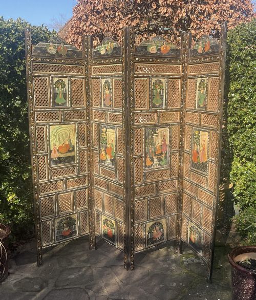 FOUR FOLD PAINTED FRETWORK INDIAN SCREEN C1910 - ADDITIONAL PHOTO 11