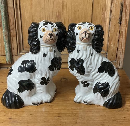 Pair Black & White Staffordshire Dogs No 5 C1860