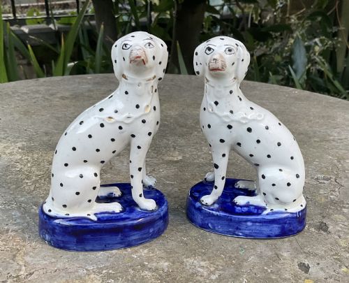 Pair Victorian Staffordshire Dogs Dalmatians C1880