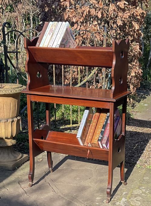 FINE INLAID MAHOGANY BOOK TROUGH C1910 - ADDITIONAL PHOTO 1
