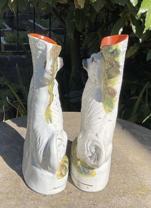 fig 1. PAIR STAFFORDSHIRE DOGS SPANIELS SPILL VASES c1880