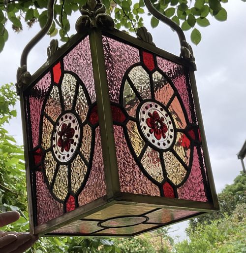 fig 1. FINE VICTORIAN STAINED GLASS HALL LANTERN
