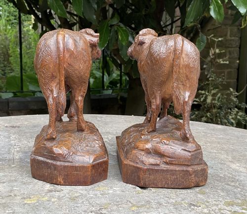 PAIR SIGNED BLACK FOREST BULL AND COW FIGURES C1900 - ADDITIONAL PHOTO 1