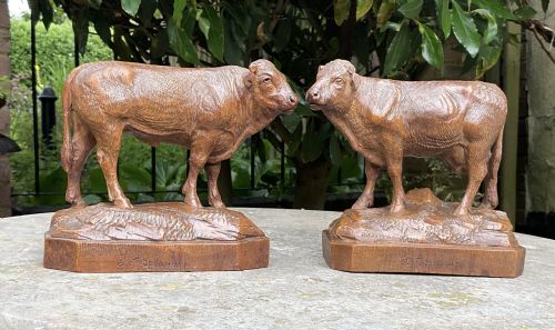 PAIR SIGNED BLACK FOREST BULL AND COW FIGURES C1900 - ADDITIONAL PHOTO 7