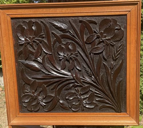 3 FINELY CARVED WATER PLANTS HARDWOOD PANELS C1880 - ADDITIONAL PHOTO 2