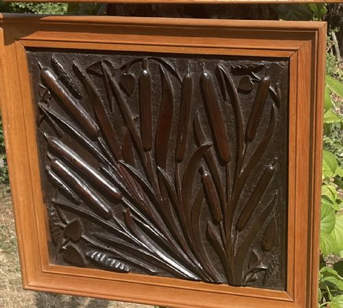 3 FINELY CARVED WATER PLANTS HARDWOOD PANELS C1880 - ADDITIONAL PHOTO 3