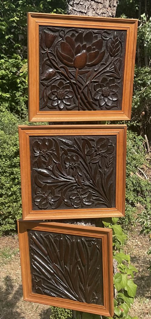 3 FINELY CARVED WATER PLANTS HARDWOOD PANELS C1880 - ADDITIONAL PHOTO 4