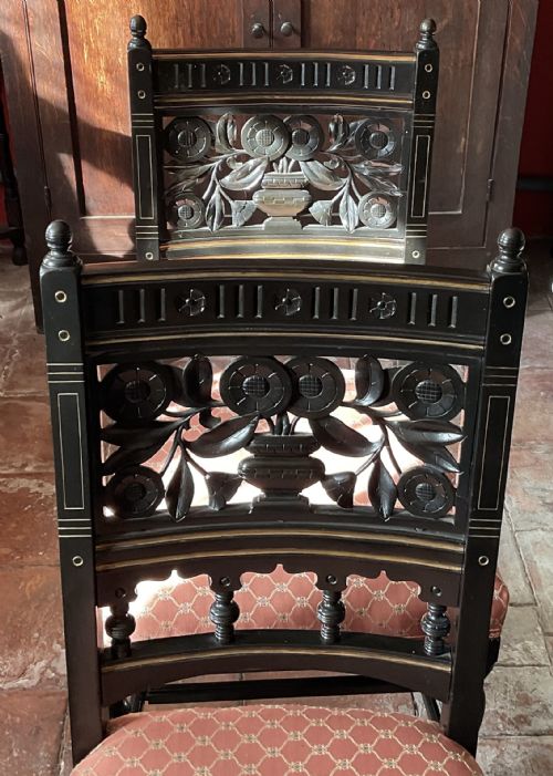 PAIR AESTHETIC MOVEMENT CHAIRS BRUCE J TALBERT C1870 - ADDITIONAL PHOTO 2