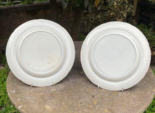 fig 1. A pair of round 19th-century English blue and white transferware earthenware plates featuring the Mausoleum of Sultan Purveiz in Allahabad.