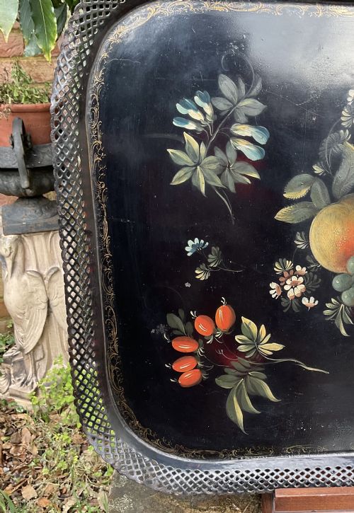 FINE PONTYPOOL TOLEWARE HANDPAINTED TRAY C1840 - ADDITIONAL PHOTO 1
