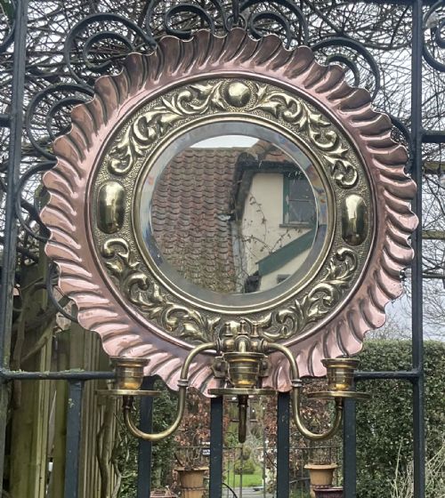 ARTS AND CRAFTS COPPER AND BRASS WALL MIRROR C1900 - ADDITIONAL PHOTO 4