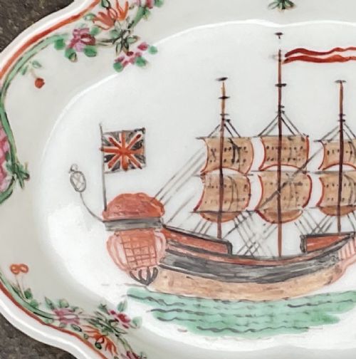 CHINESE FAMILLE ROSE BRITISH SHIP SPOON TRAY C1800 - ADDITIONAL PHOTO 1