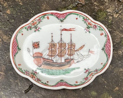 CHINESE FAMILLE ROSE BRITISH SHIP SPOON TRAY C1800 - ADDITIONAL PHOTO 3