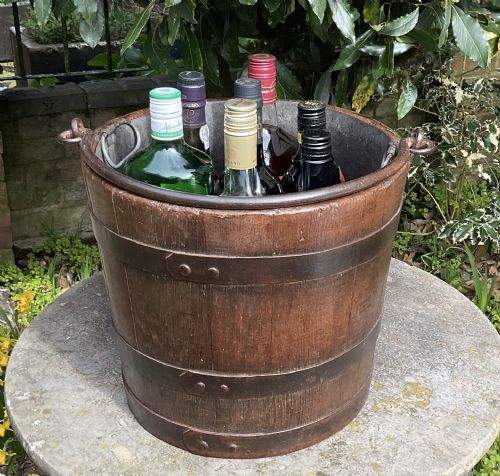 FINE COOPERED OAK BUCKET WITH LINER C1900 - ADDITIONAL PHOTO 9
