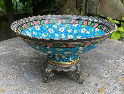 French Longwy Pottery Gilt Metal Mounted Bowl C1890