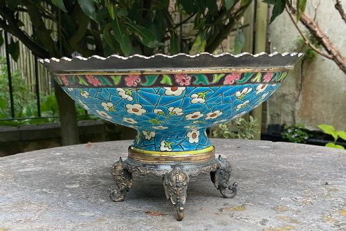 fig 1. FRENCH LONGWY POTTERY GILT METAL MOUNTED BOWL c1890
