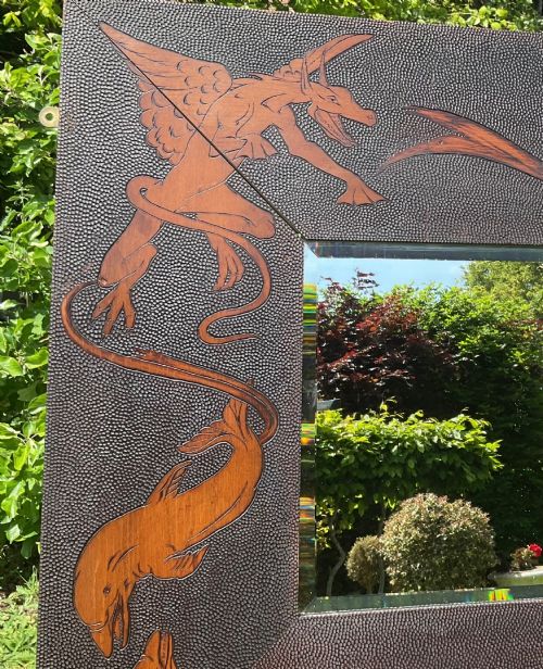 LARGE ARTS CRAFTS DRAGON AND DOLPHIN MIRROR - ADDITIONAL PHOTO 1