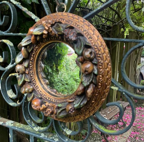 CHARMING SMALL CARVED CONVEX MIRROR C1920 - ADDITIONAL PHOTO 2
