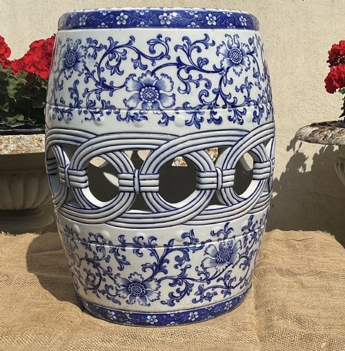 MINTON BLUE AND WHITE POTTERY GARDEN SEAT C1880 - ADDITIONAL PHOTO 5
