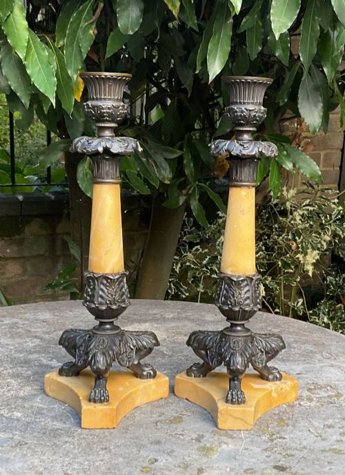Pair Regency Bronze and Marble Candlesticks