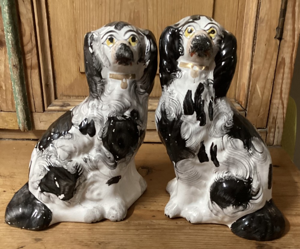 PAIR QUIRKY ANTIQUE STAFFORDSHIRE DOGS c1860