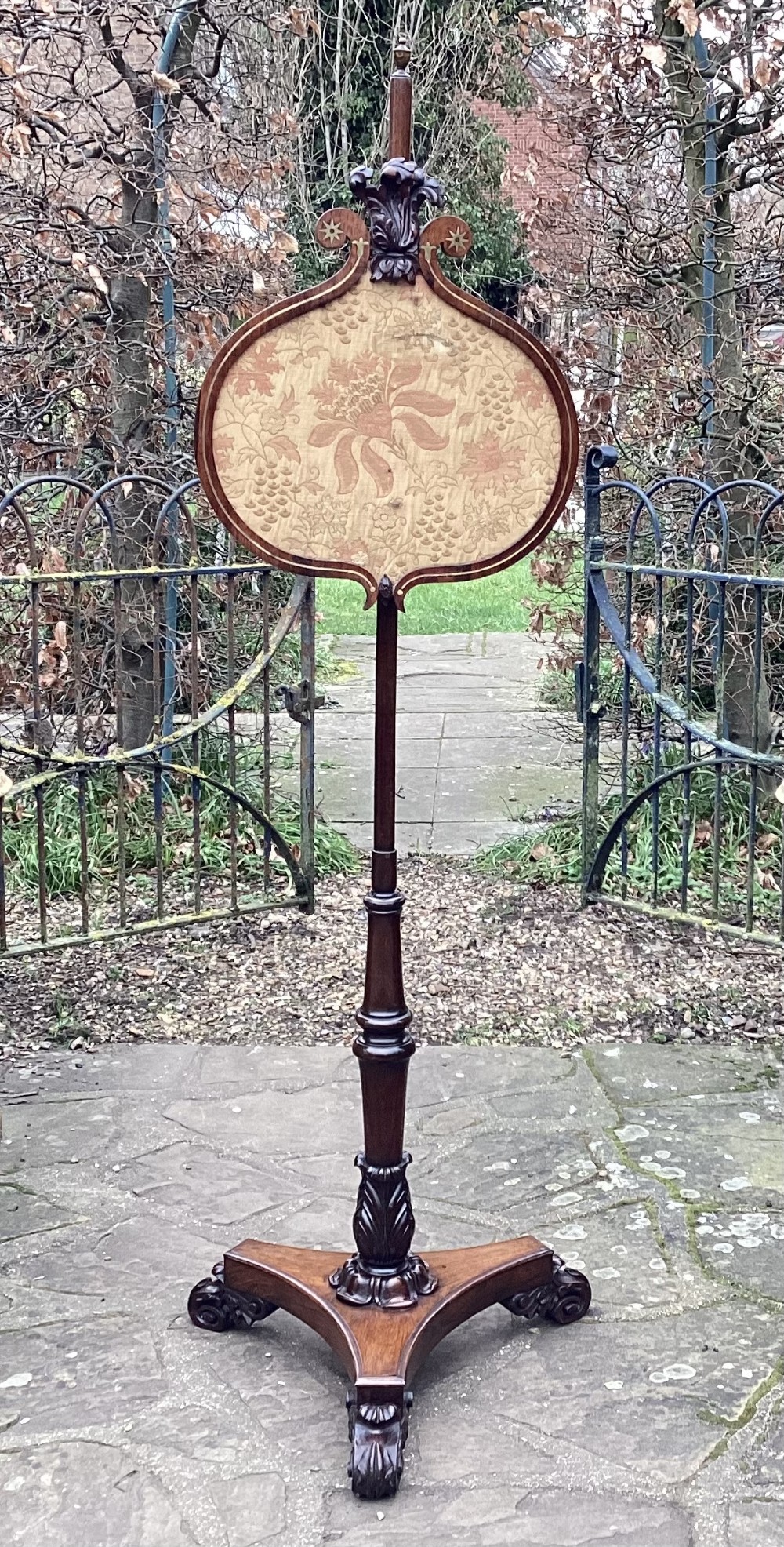REGENCY BRASS INLAID ROSEWOOD POLE SCREEN