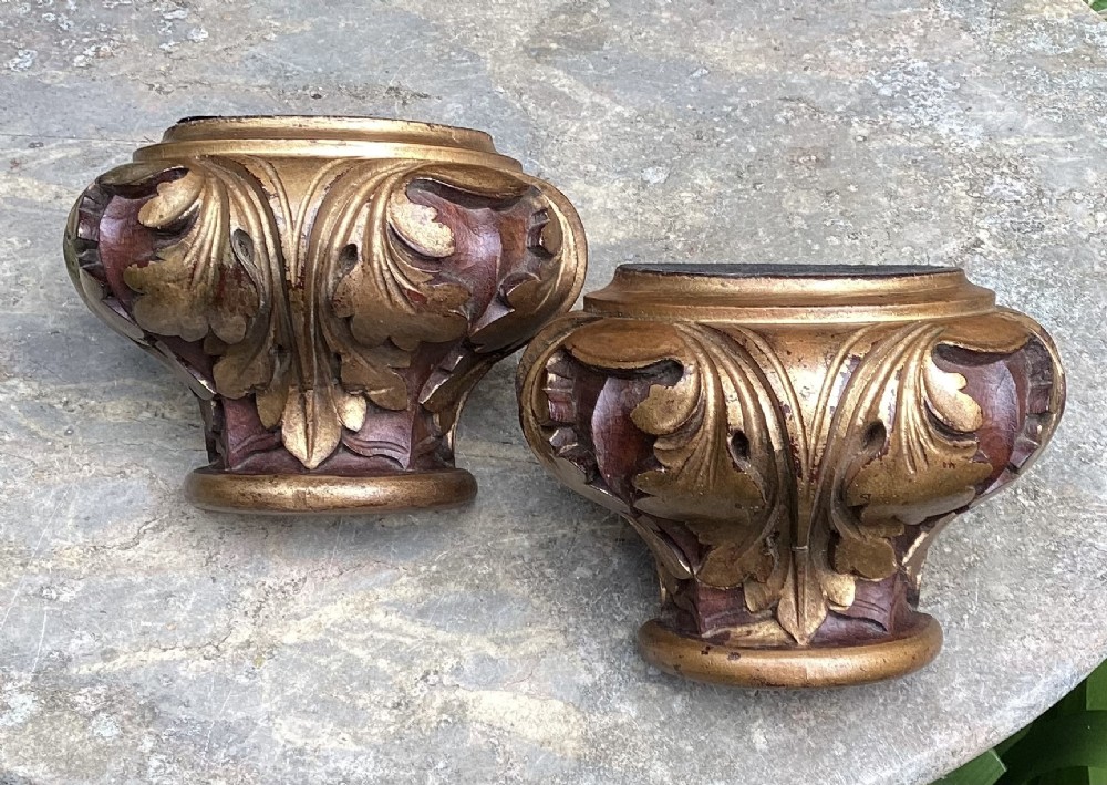 PAIR MAHOGANY AND GILT CARVED BRACKETS 