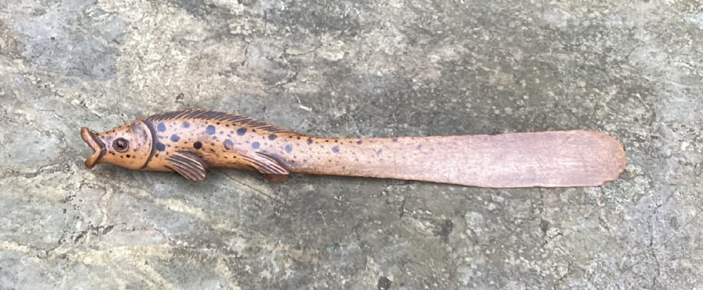 CARVED BROWN TROUT PAGE TURNER c1880